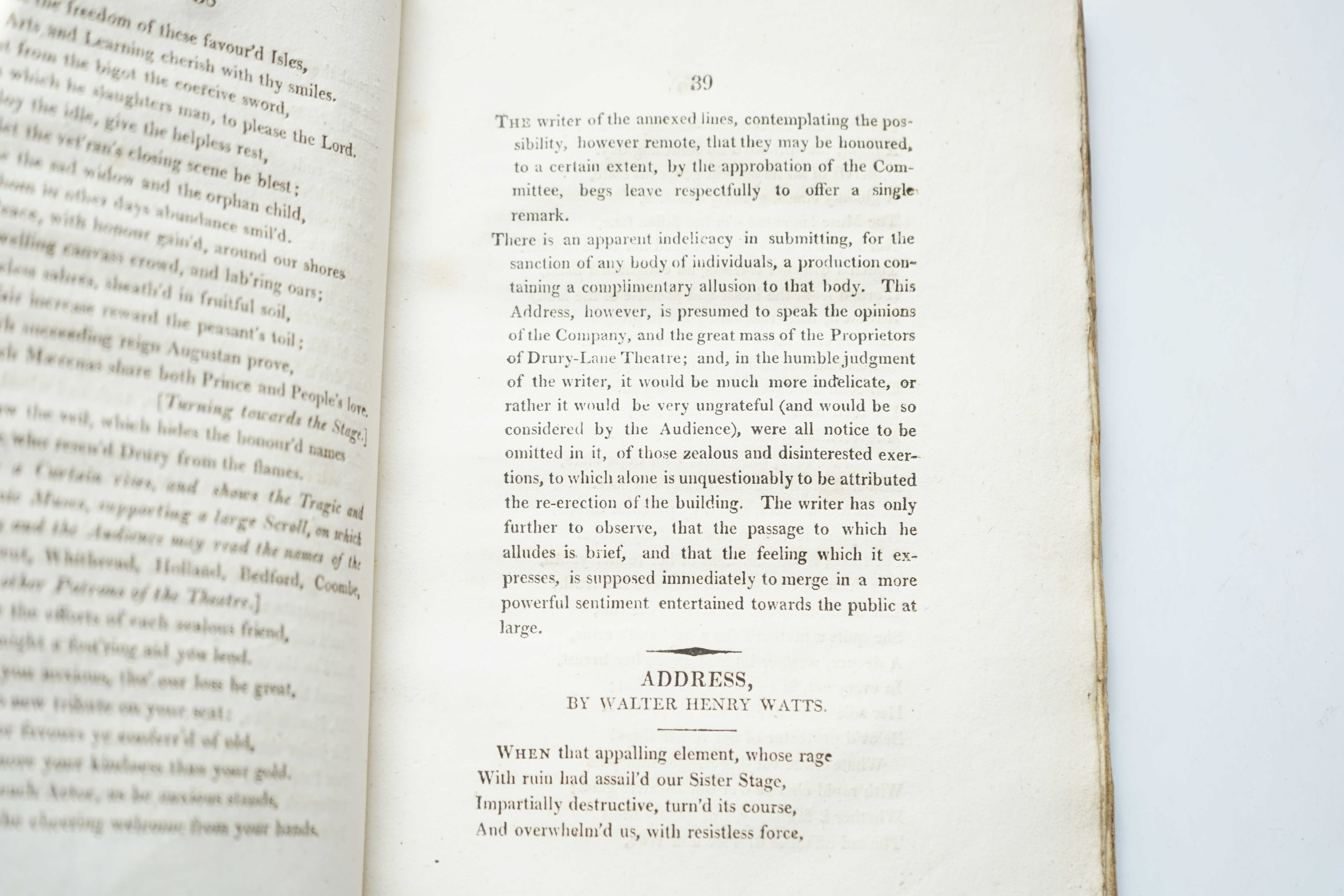 Byron, George Gordon Noel, Lord - The Genuine Rejected Address, presented to the Committee of Management for Drury-Lane Theatre, 1st (and only) edition, 8vo, original boards, lacks label to spine and half title, edges un